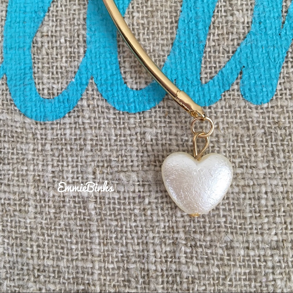 💥3for$28 New Faux Pearl Open Cuff Heart Necklace Drop Pearl Statement Necklace - Picture 12 of 15